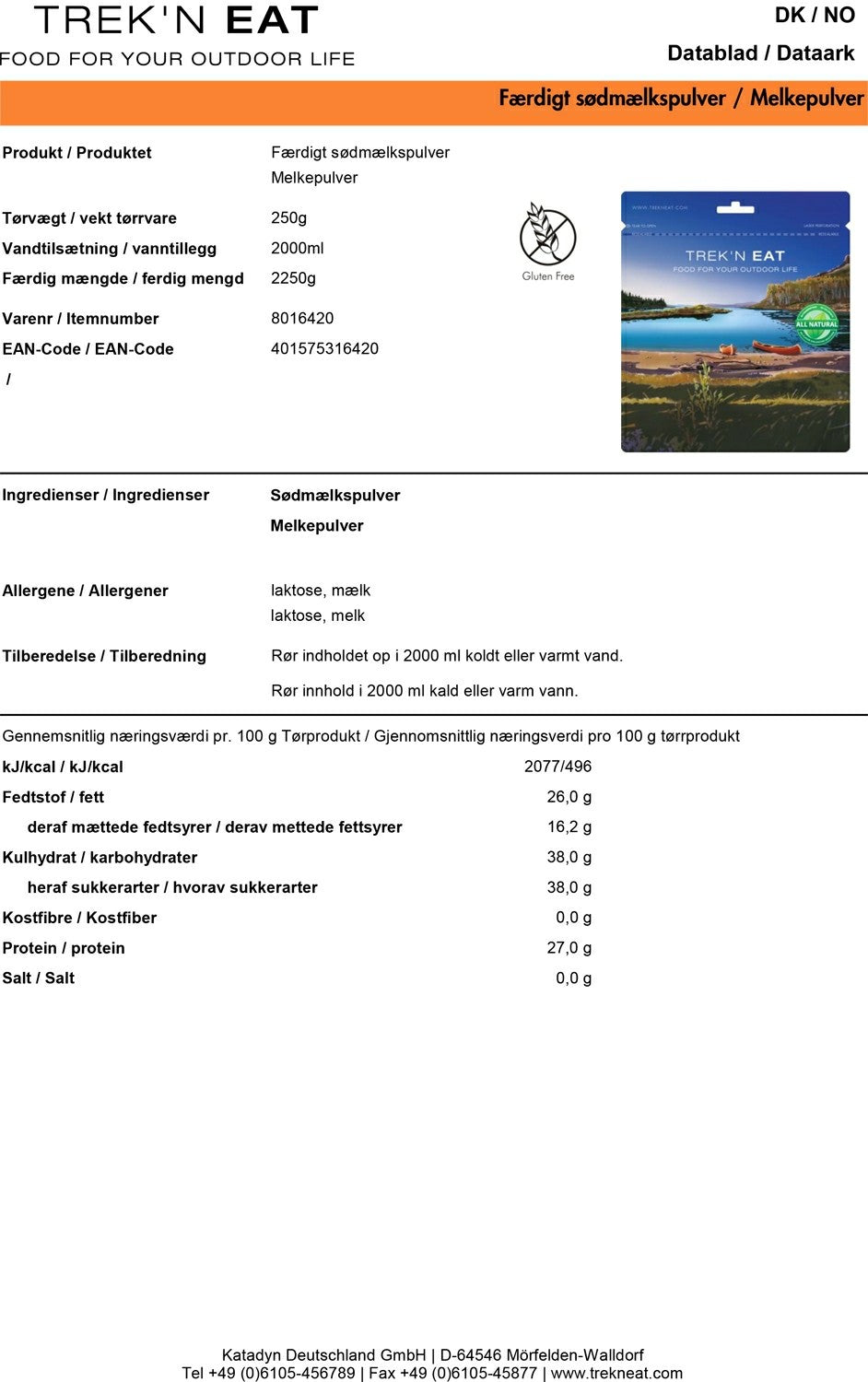 Trek'n Eat Sødmælkspulver 250 g