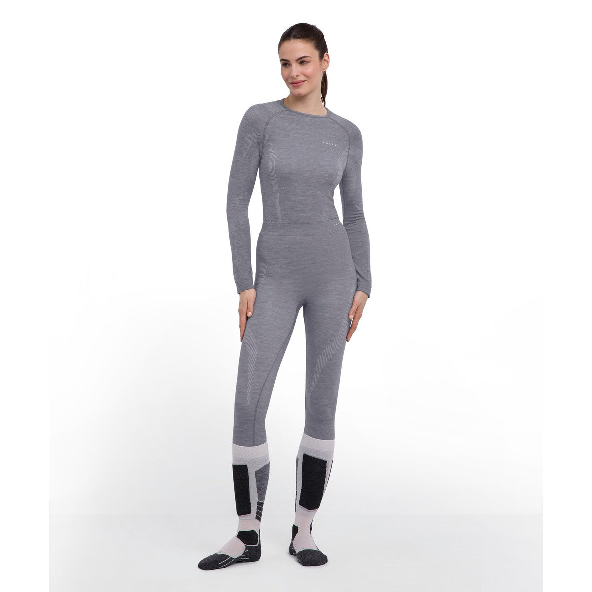Falke Wool-Tech Long Tights skiundertøj, dame (Grey Heather)
