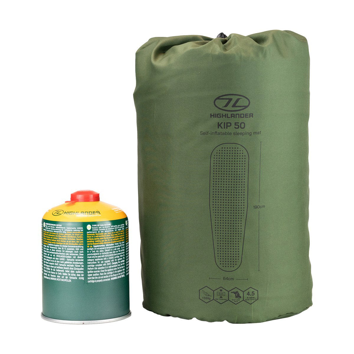 Highlander Kip 50 liggeunderlag, 190 x 64 x 5 cm (Olive Green)