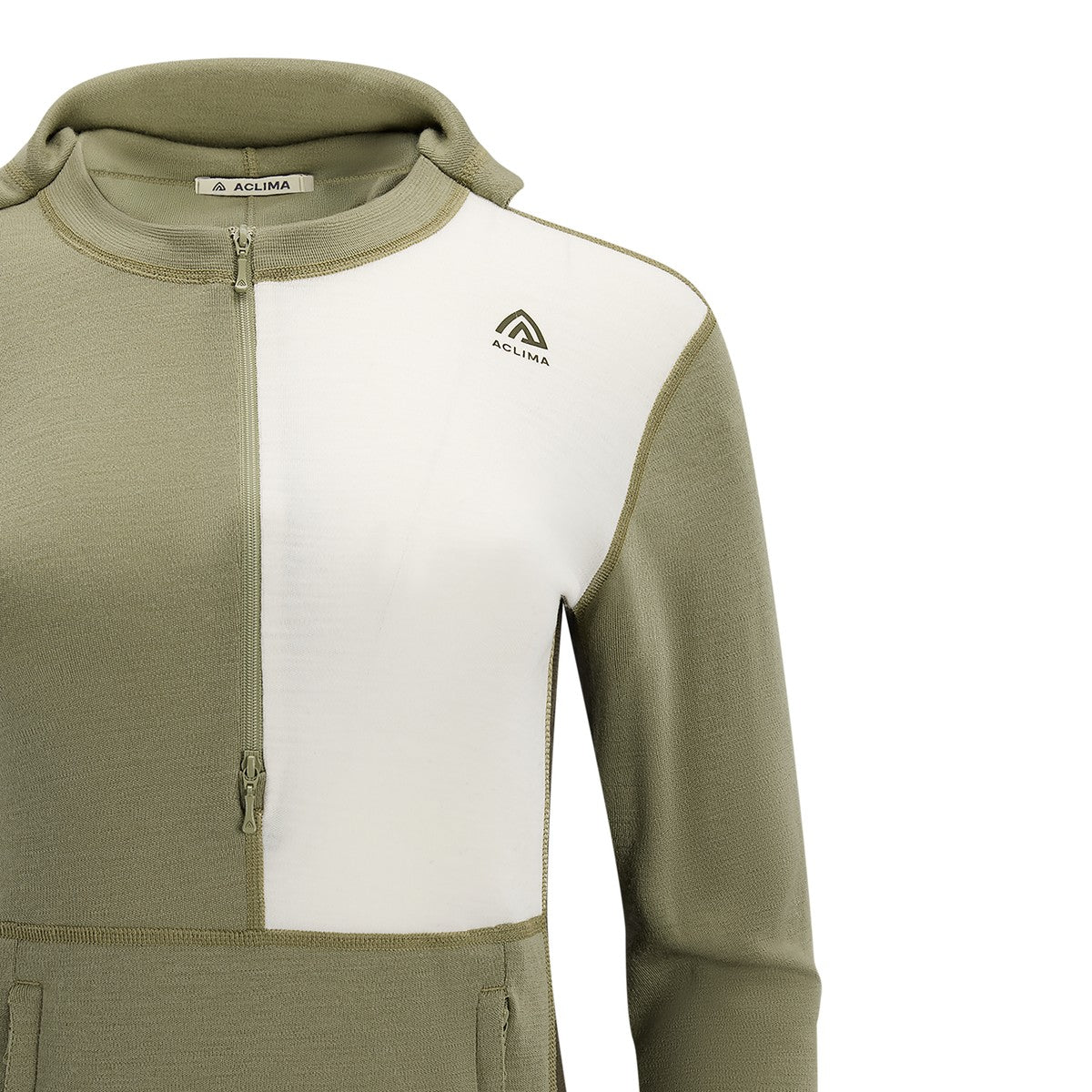 Aclima WarmWool Hoodsweater w/Zip uldtrøje, dame (Aloe / Nature)