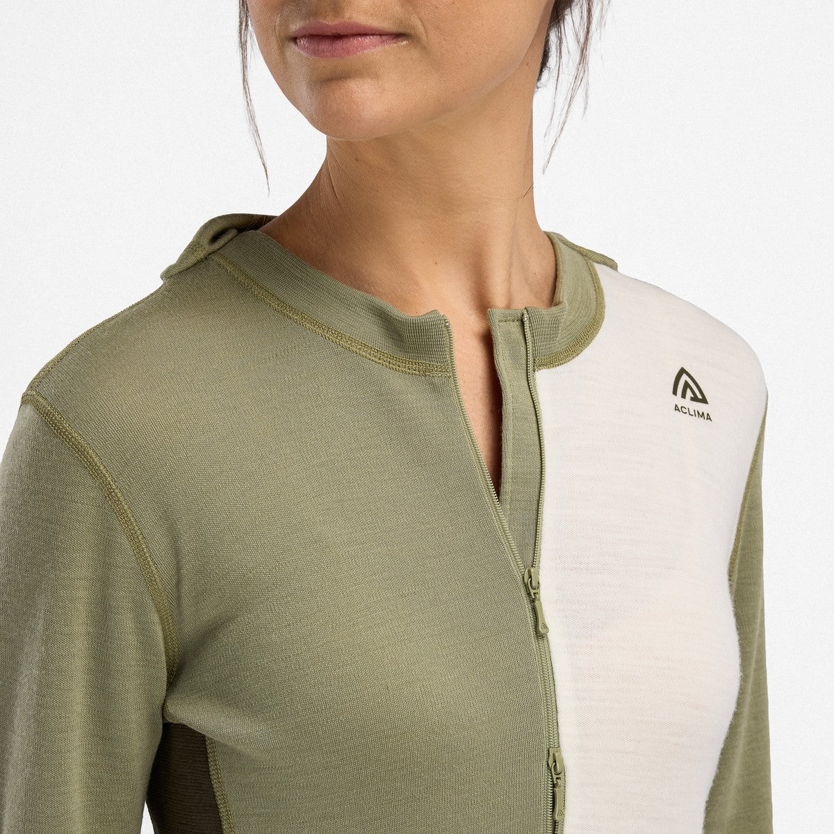 Aclima WarmWool Hoodsweater w/Zip uldtrøje, dame (Aloe / Nature)