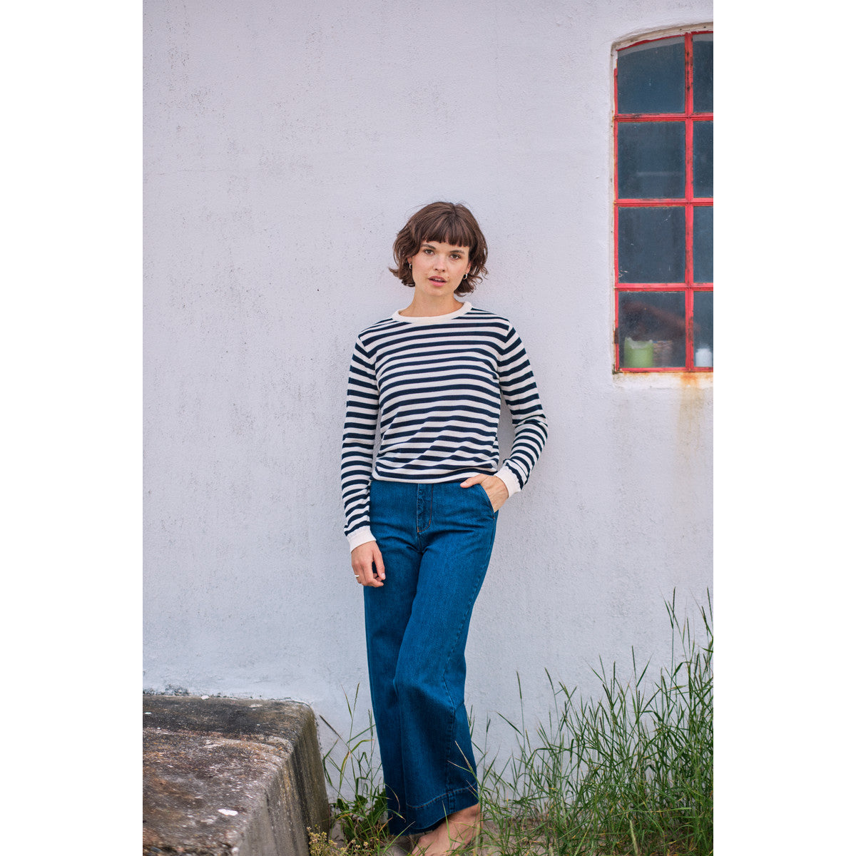 Klitmøller Collective Basic Stripe Merino Knit Sweater, dame (Cream / Navy)